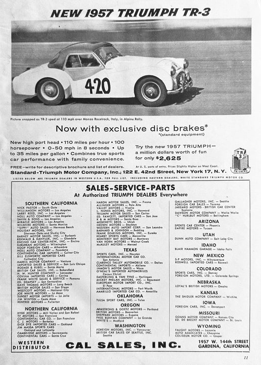 1957 Triumph TR-3 Vintage Ad - 420 Race Car AD #A256