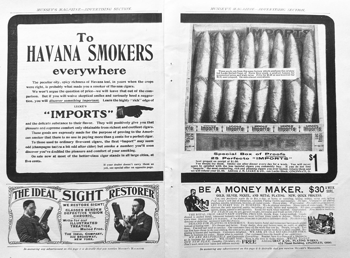 1901 Havana Cigars Rare 2-Page Original Magazine Ad