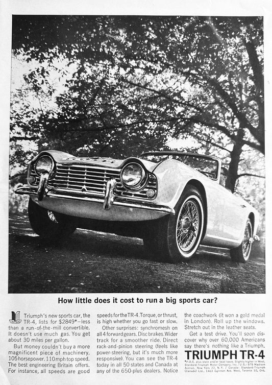 1962 Triumph TR-4 Vintage Ad Owned by 60,000 Americans! A253