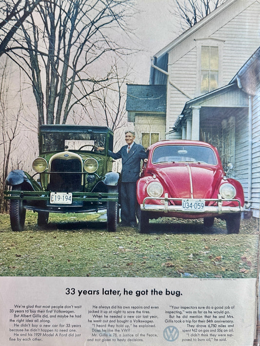 1964 Volkswagen Beetle replaces Man's Model A Vintage Ad #A240