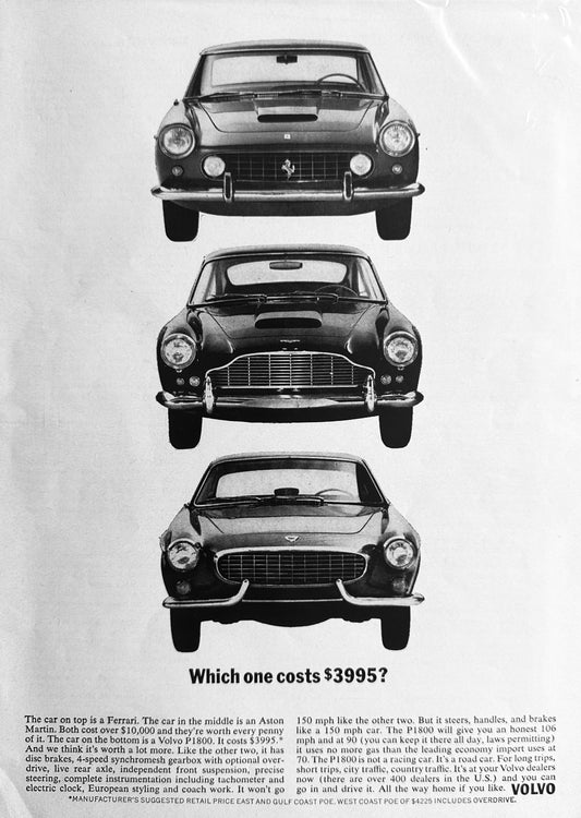 1962 Classic Volvo P1800 Vintage Automobile Ad, Aston Martin, Ferrari A246
