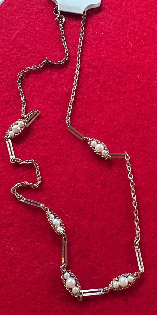 1970's Vintage Necklace - Bracelet Chain and Faux Pearl Glow In The Dark Jewelry
