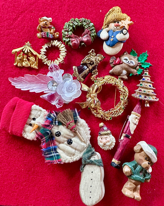 1970's Vintage Lot of 15 Holiday Brooches - Pins