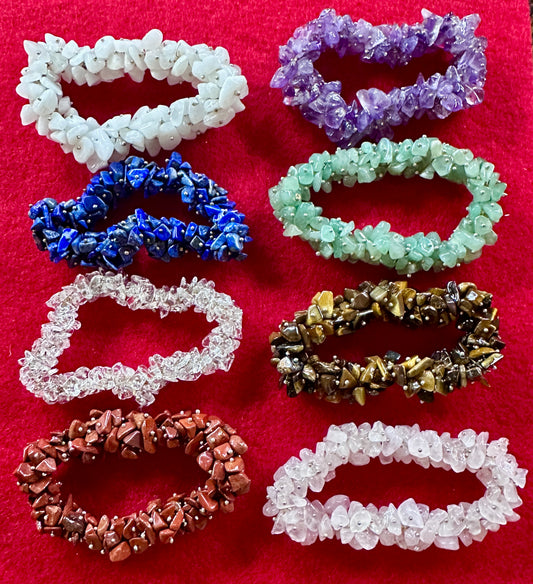 2019 Set of 8 Gemstone Expandable Chip Bracelets -  Chakra Stones for Healing