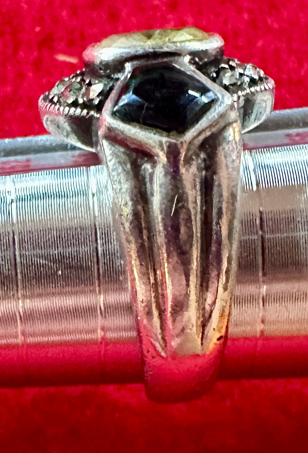 1980's  Citrine, Onyx and Marcasite Stones in Heavy Sterling Silver Setting Sz 7