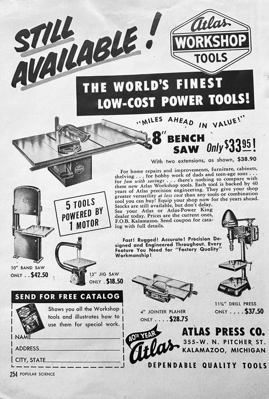 1951 Atlas Workshop Tools - Still Available - Vintage Ad S79