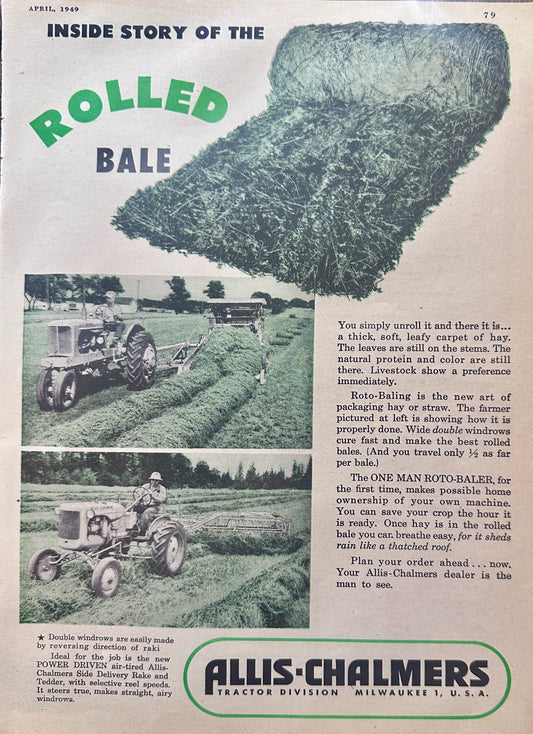 1949 Allis-Chalmers Inside Story of the Rolled Bale Vintage Ad S50