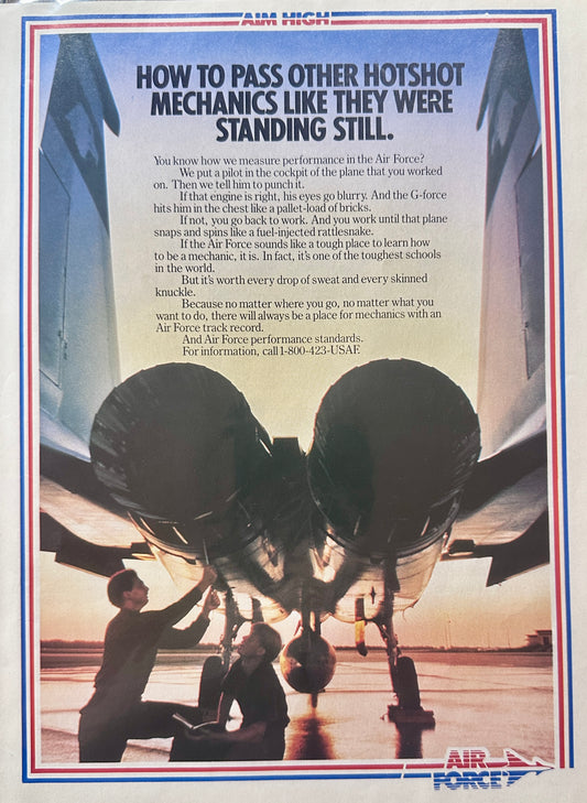 1988 US Air Force - How To Pass Other Hotshot Mechanics Vintage Recruitment Ad S33