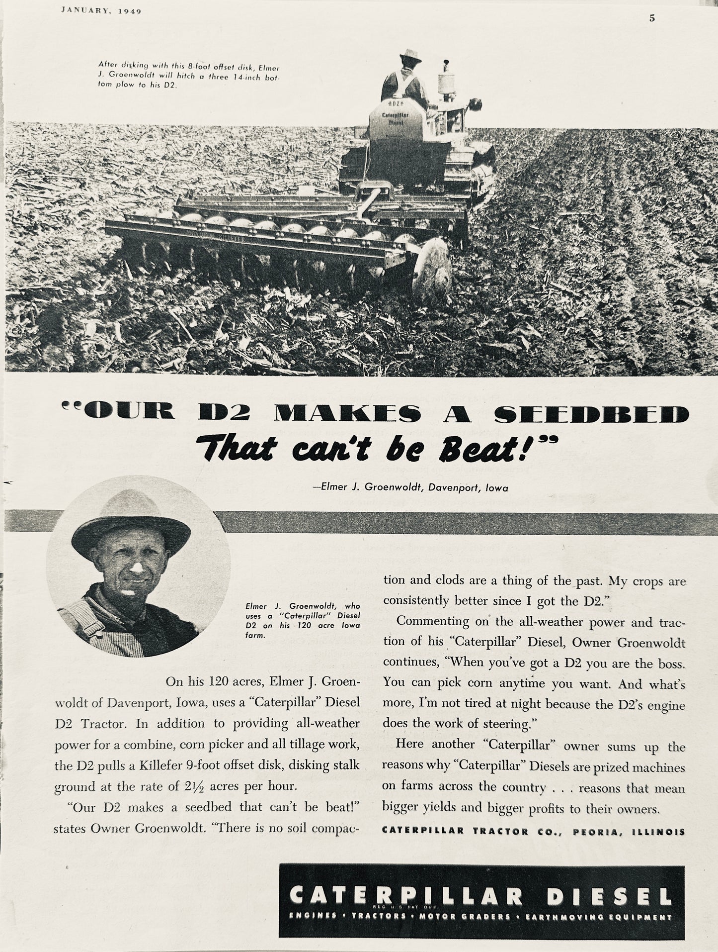 1949 Caterpillar Diesel D2 Tractor - Vintage Ad - Makes a Seedbed N171
