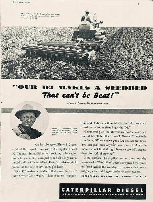 1949 Caterpillar Diesel D2 Tractor - Vintage Ad - Makes a Seedbed N171