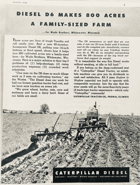 1948 Caterpillar D6 Diesel Tractor - Wade Brothers Whitewater WI Vintage Ad N170
