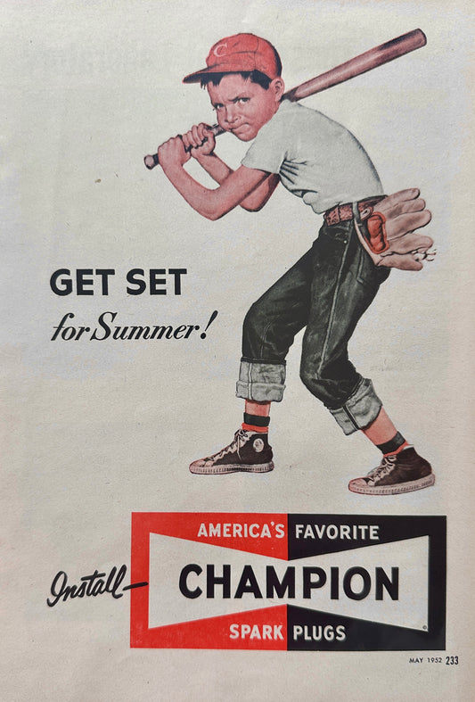 1952 Champion Spark Plugs Batter-Up - Get Set For Summer - Vintage Ad N190