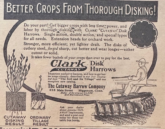 1919 Clark Disk Harrows - Vintage Farming Ad N215