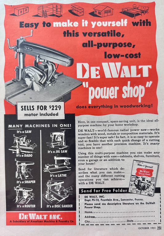 1951 DeWalt "Power Shop" 7 tools in 1 - Vintage Ad N291