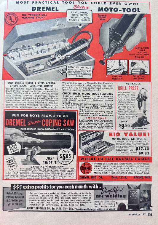 1951 Dremel Moto-Tool - Most practical tool you could ever own! Vintage Ad N299