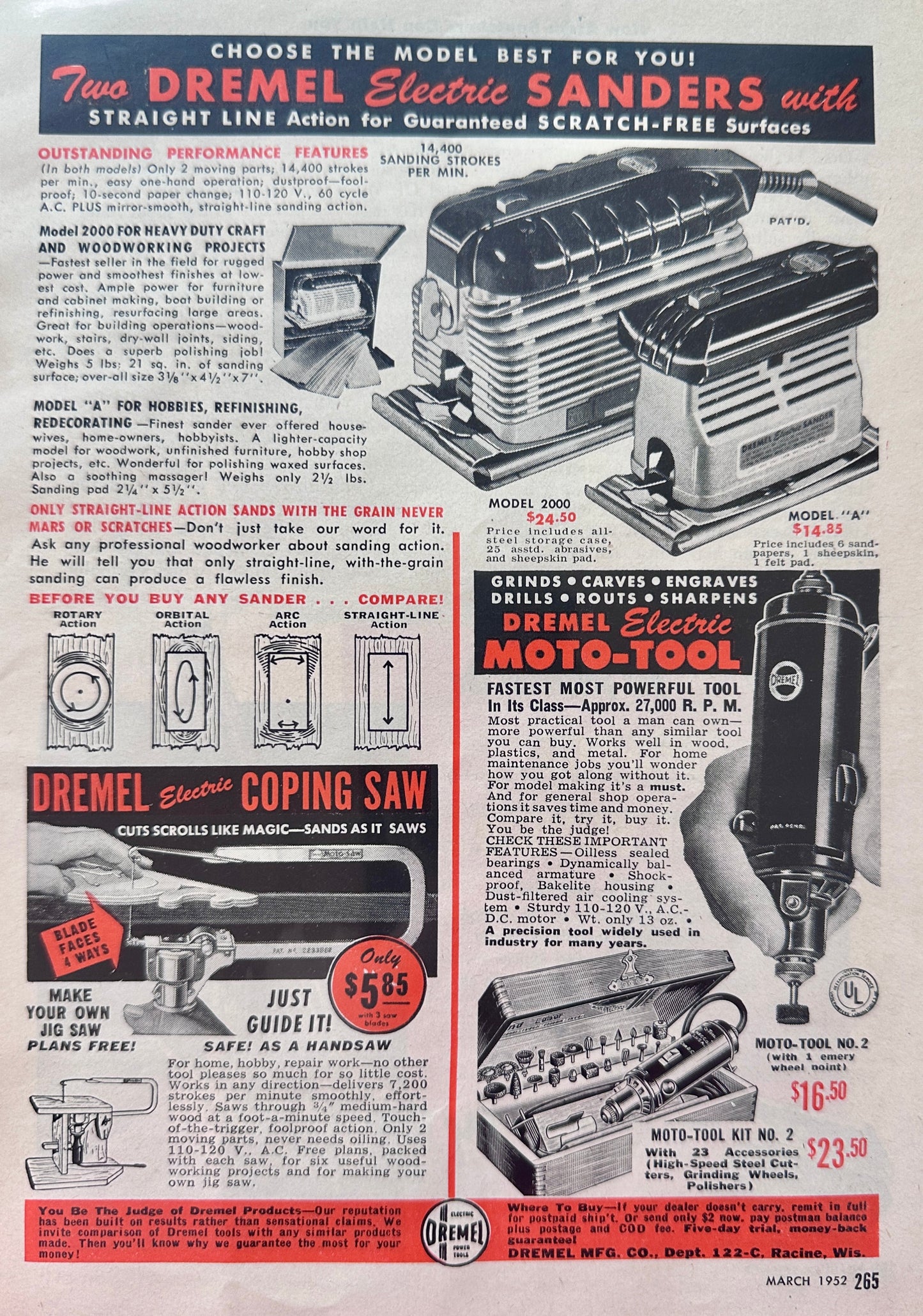 1952 Dremel Electric Sanders, Moto-Tool and Coping Saw Vintage Ad N300