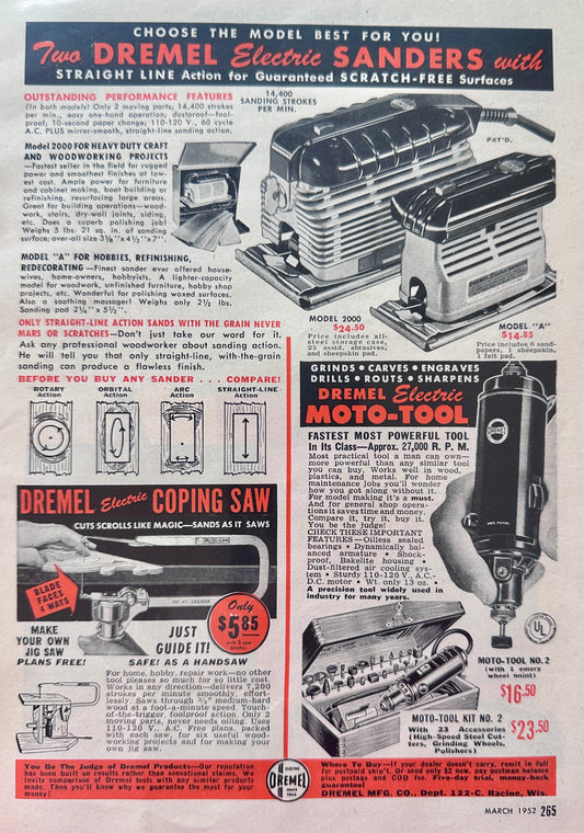 1952 Dremel Electric Sanders, Moto-Tool and Coping Saw Vintage Ad N300