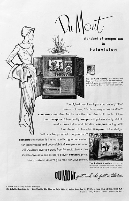 1949 DuMont Colony Console Combination & DuMont Chatham Table Top Vintage Ad N307