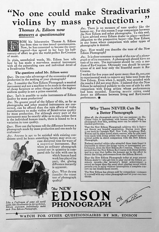 1927  Thomas A. Edison Answers a Questions about the New Edison Phonograph N358