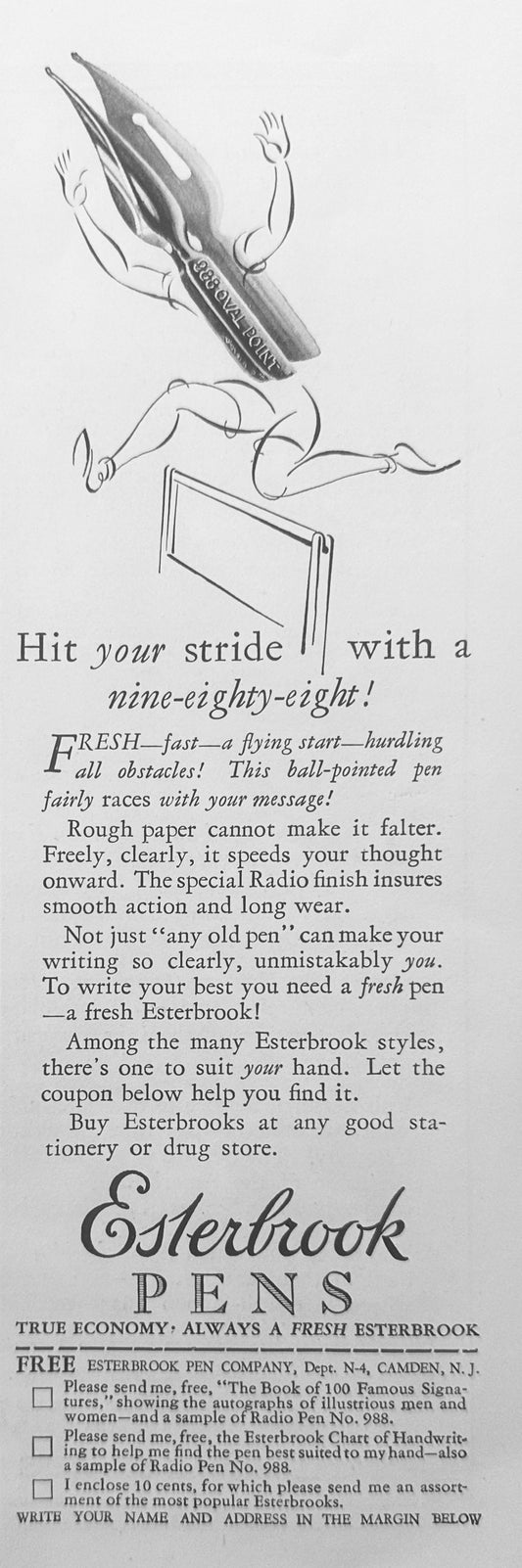 1927 Esterbrook Pens - Hit Your Stride with a 988 - Vintage Ad N331