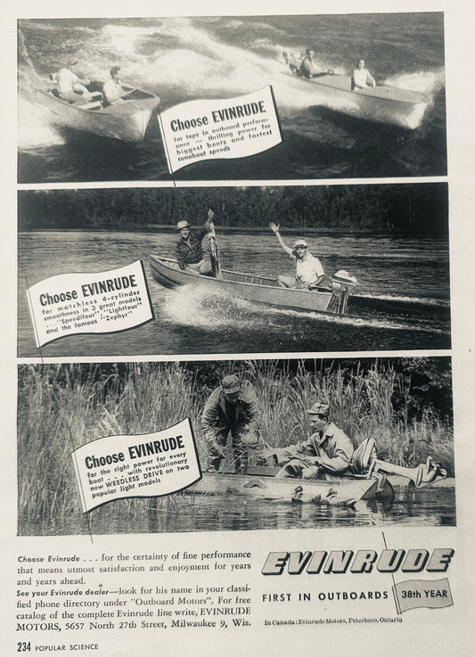 1947 Evinrude Outboard Motors Water Sportsman's Choice Vintage Ad N344