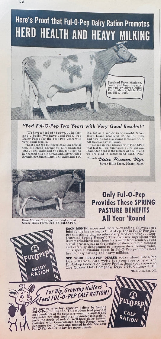 1948 Ful-O-Pep Dairy Rations Classic Feed Ad N364