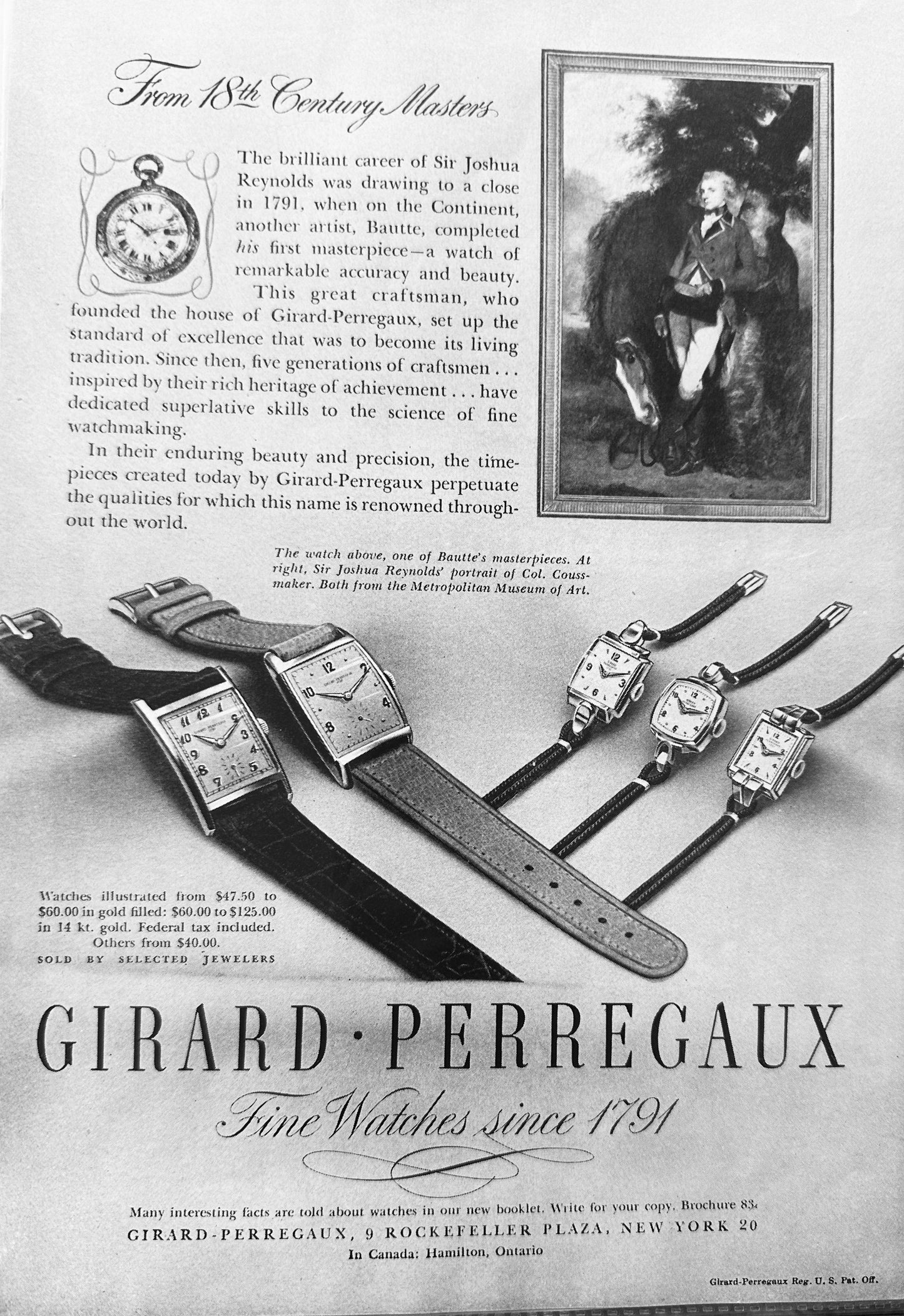 1946 Girard*Perregaux  Since 1791 Makers of Fine Timepieces Vintage Ad N406
