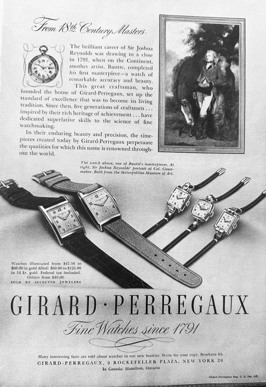 1946 Girard*Perregaux  Since 1791 Makers of Fine Timepieces Vintage Ad N406