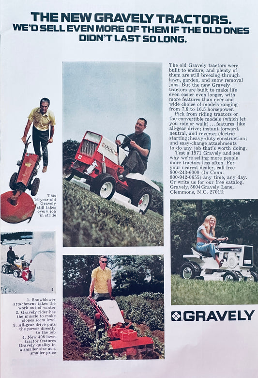 1971 New Gravely Tractors Would Sell Faster if the Old Ones Didn't Last So Long Ad N413