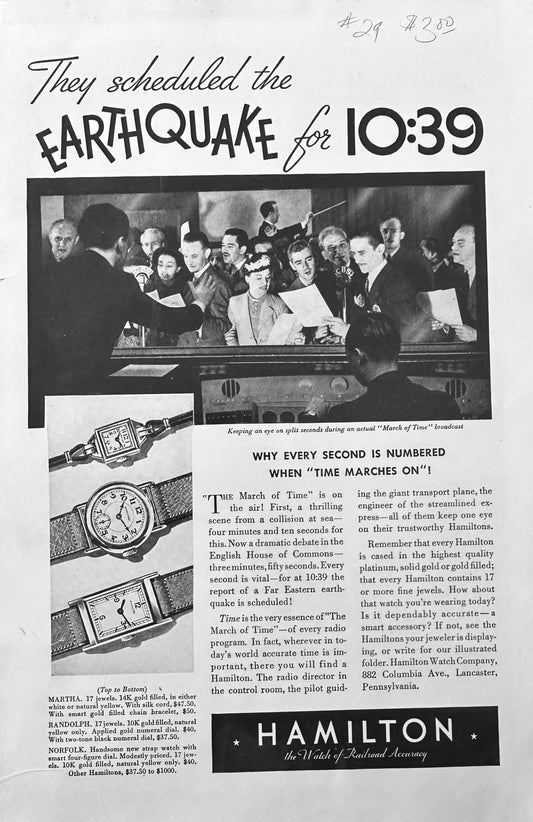 1936 Hamilton Watch Vintage Ad Martha, Randolph and Norfolk Styles N427