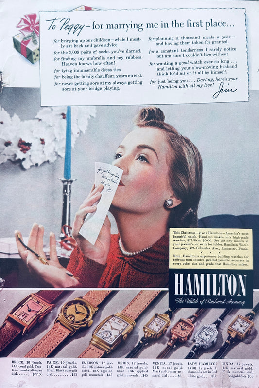 1940 Hamilton Watch Ad - 7 Unique Styles & Zenith Long Distance Radio Ad N428