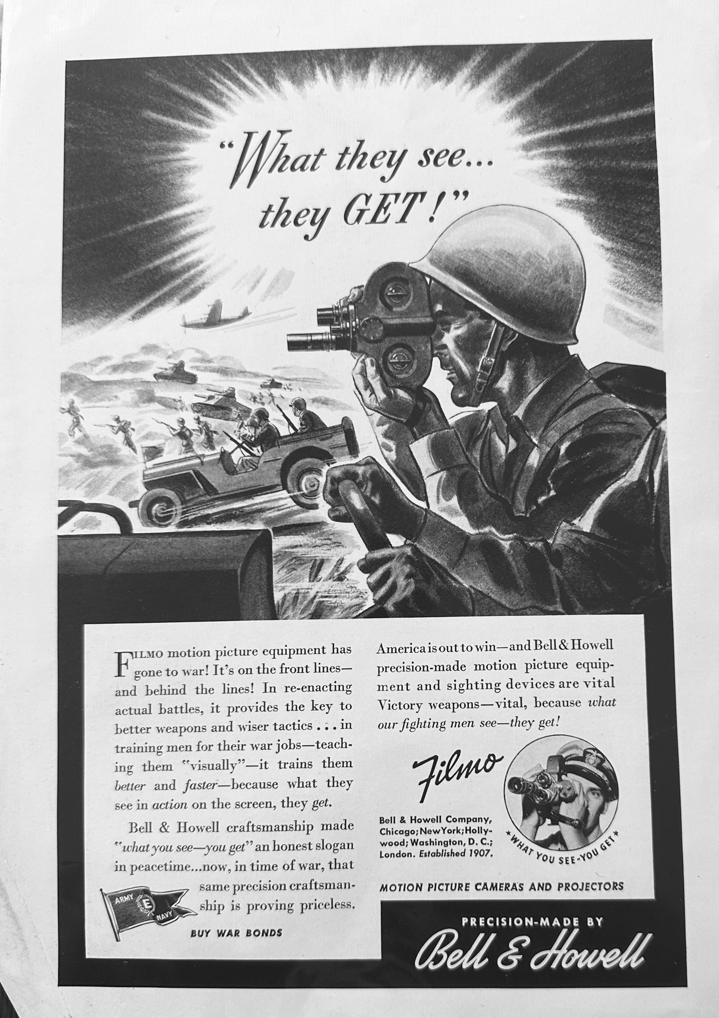 1942 WWII Vintage Ads for Hamilton Watches & Bell &Howell Film Cameras N431