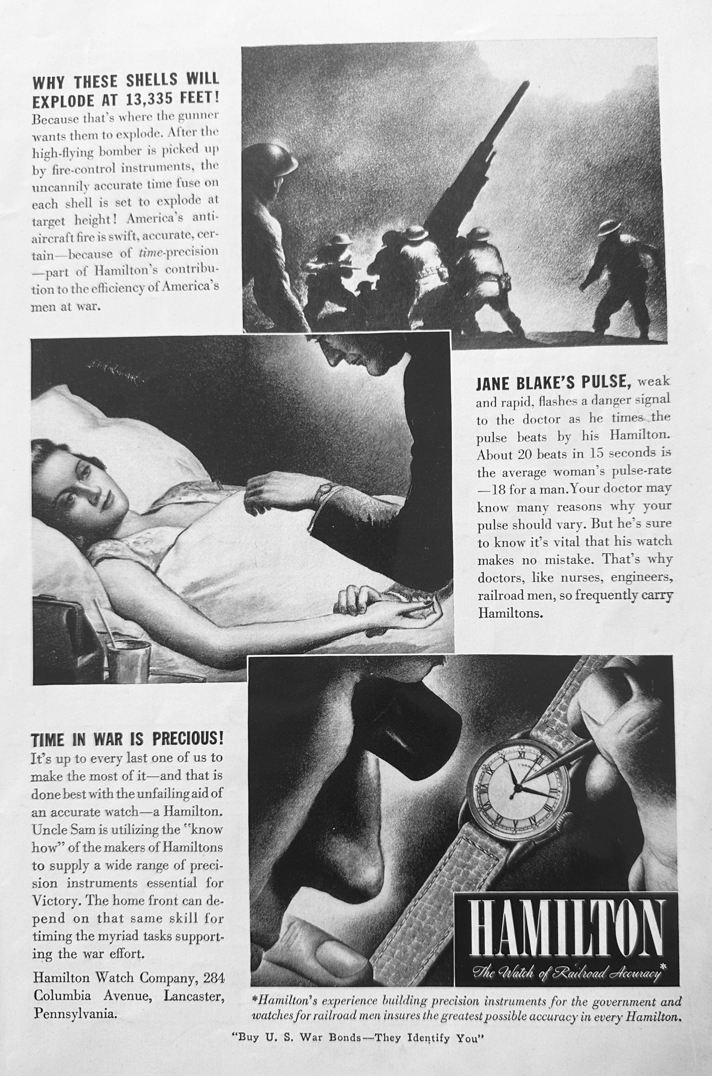 1942 WWII Vintage Hamilton Watch Ad Built with Greatest Possible Accuracy N432