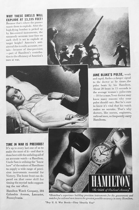 1942 WWII Vintage Hamilton Watch Ad Built with Greatest Possible Accuracy N432