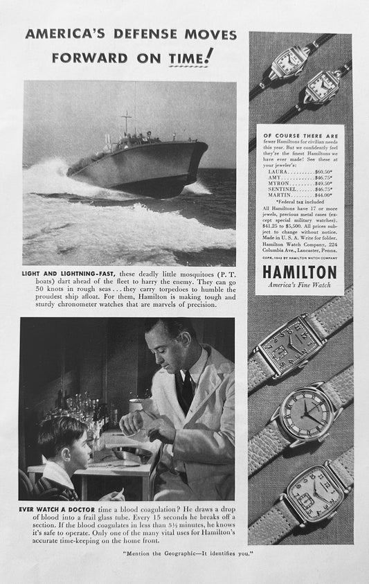 1942 Hamilton Watch Co America's Defense Moves Forward on Time! N434