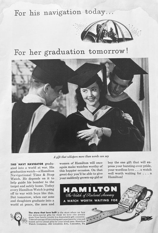 1944 WWII Era Hamilton Watch & Bell & Howell Filmo Movie Camera Ads