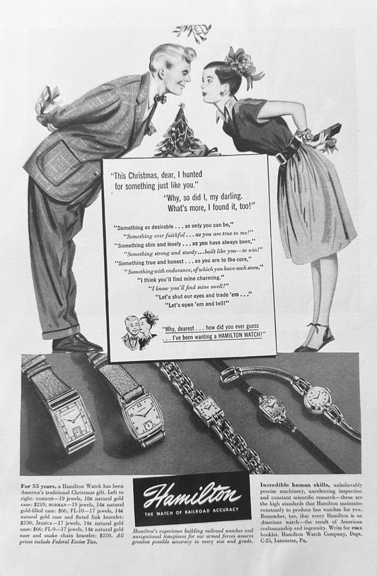 1947 Hamilton Watches for Christmas - 5 Styles Shown Vintage Ad N438