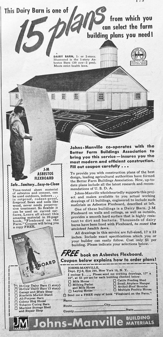 1948 15 Barn Building Plans from Johnson-Manville - Vintage Ad
