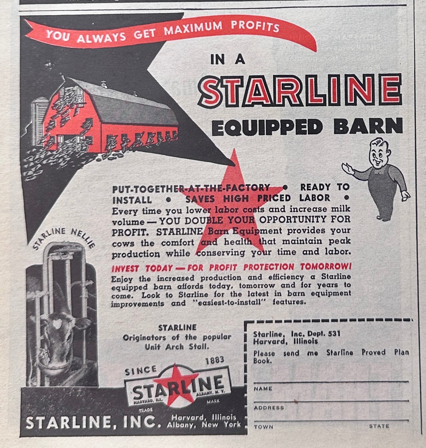 1949 Starline Stanchions - Equip Your Barn - Harvard Il Vintage Ad
