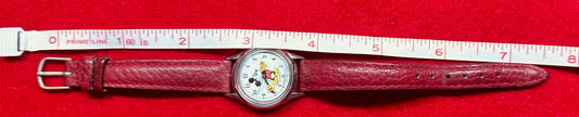 1990's Vintage Mickey Mouse Ladies' Wristwatch Red Leather Band