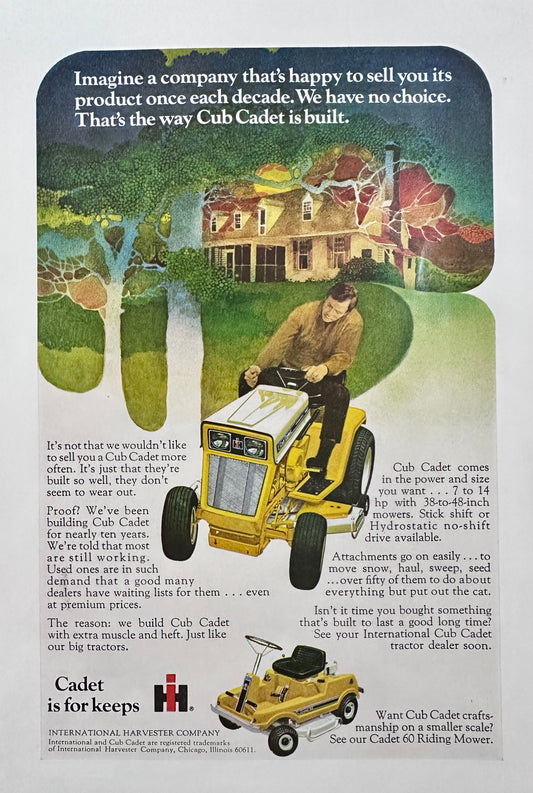 1971 International Harvester Cub Cadet Riding Lawn Mower & Garden Tractor N492