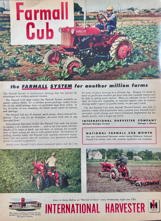 1949 International Harvester Farmall Cub In Action Vintage Ad N489