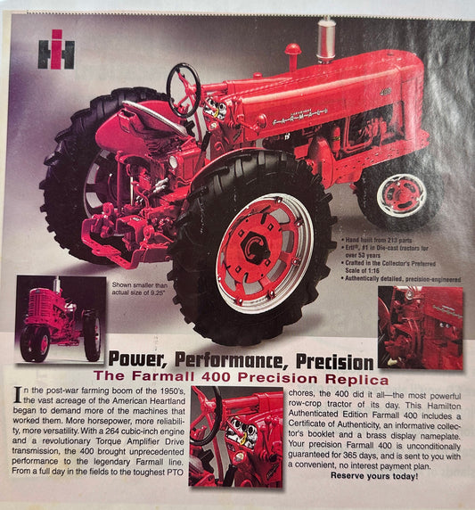 1990's Lot of 2 Farmall 400 Replica Die Cast Model Ads N496