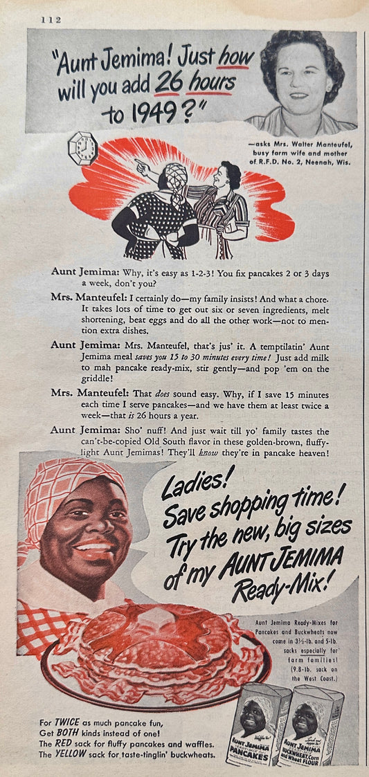 1949 Aunt Jemima Adds 26 hours to 1949 Pancake Mix and Flour N504