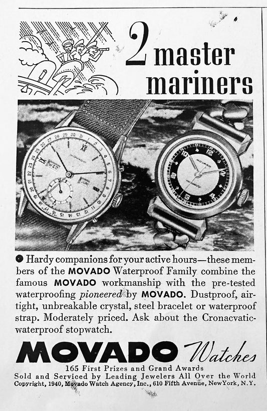 1940 Movado Master Mariner Watches Small Vintage Ad