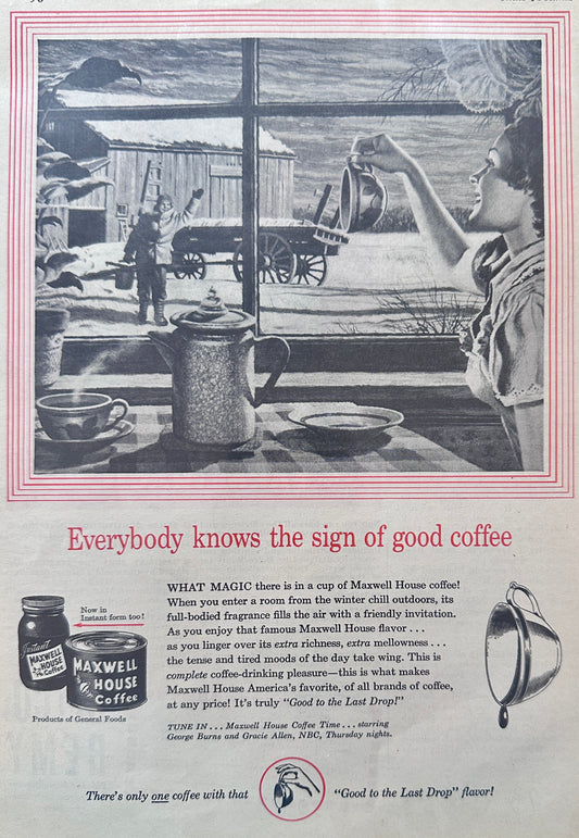 1949 Maxwell House Coffee Winter On the Farm Vintage Ad N613