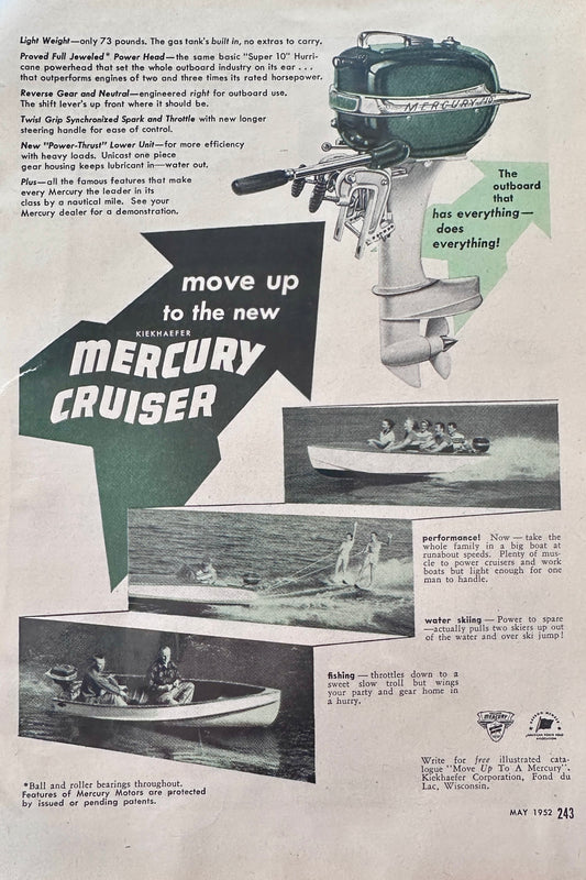 1952 Mercury Cruiser Outboard Motor by Kiekhaefer Fond Du Lac, WI N639