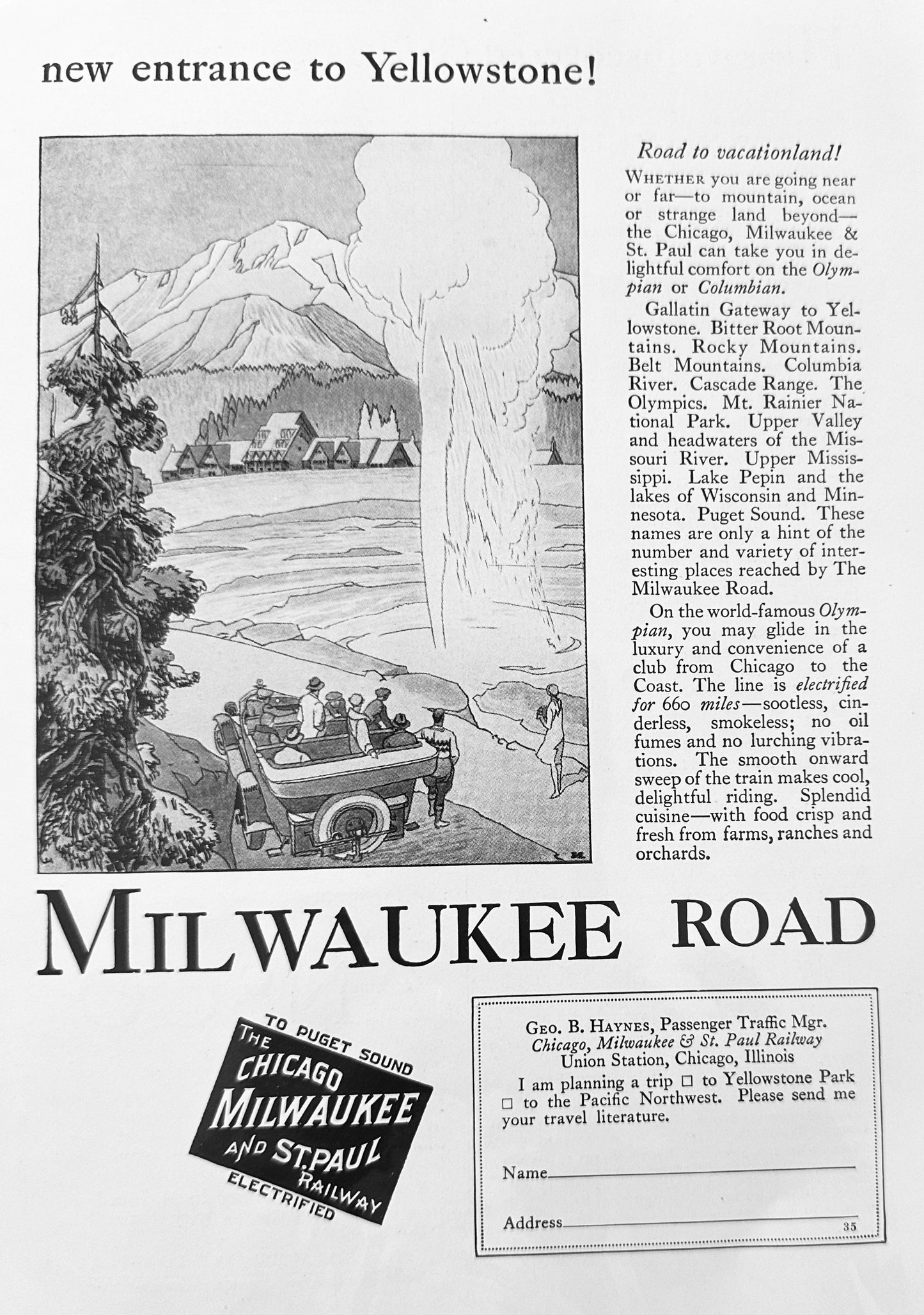 1927 the Milwaukee Road Railroad Vintage Ad - Yellowstone