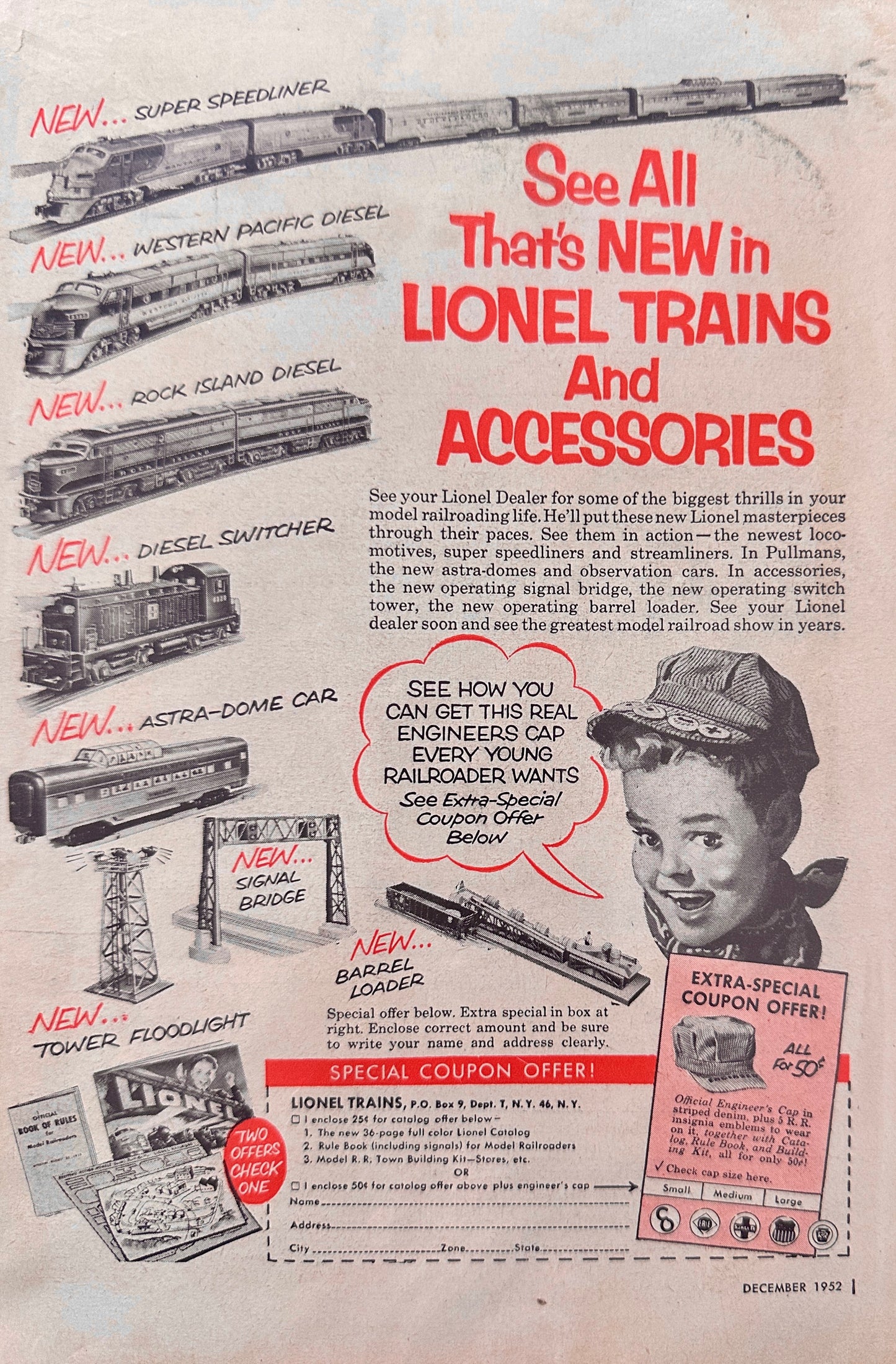 1952 See All That's New in Lionel Trains & Accessories Vintage Ad N583