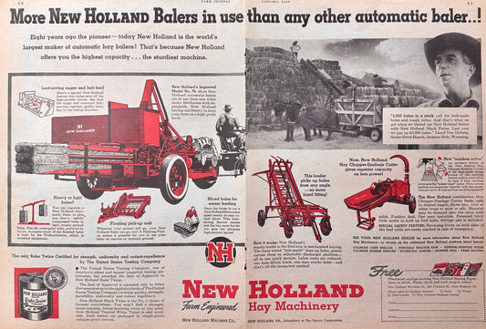 1949 Centerfold Ad For New Holland Hay Equipment, Balers, Loaders ++ N720